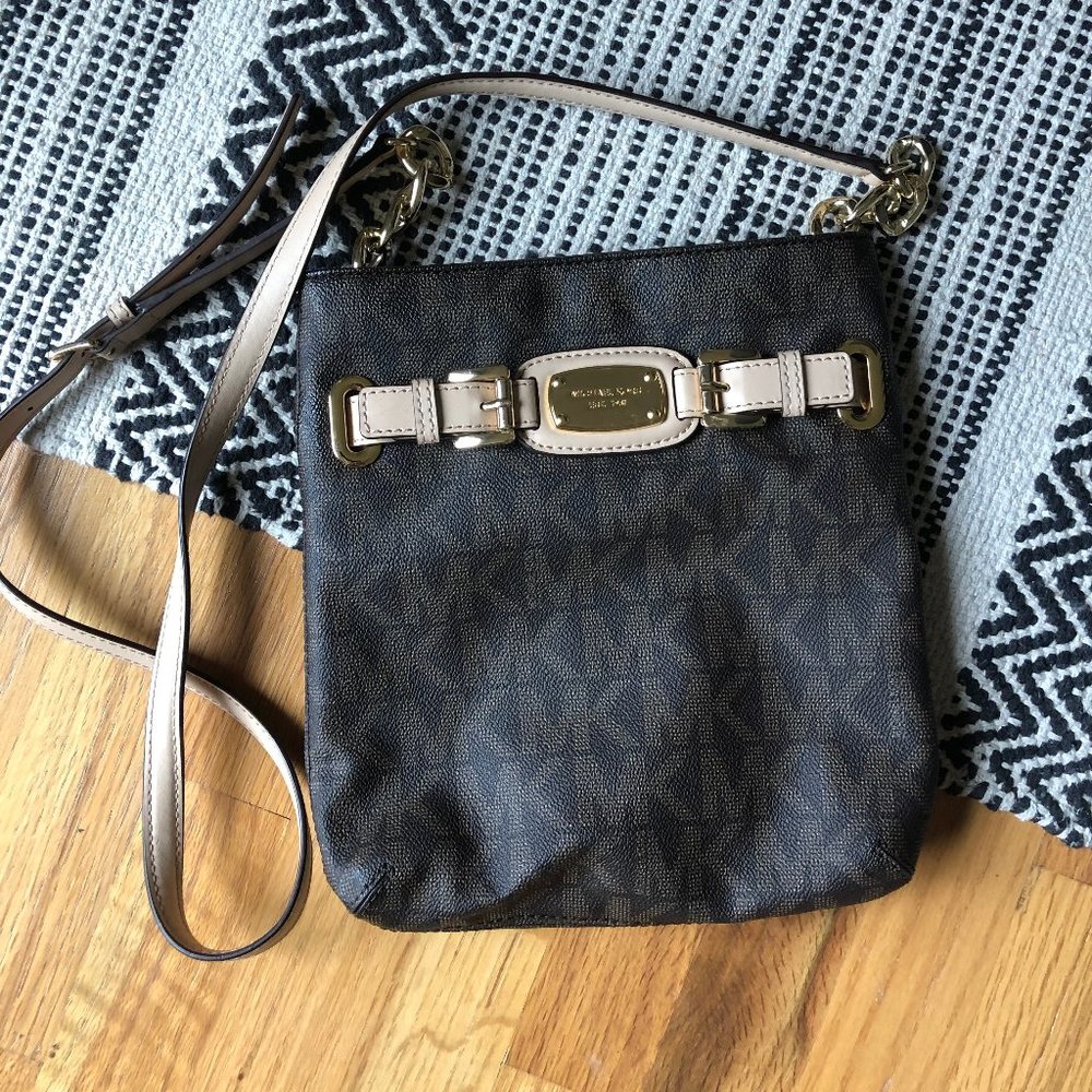 Micheal Kors Leather Logo Crossbody - Brown/Taupe